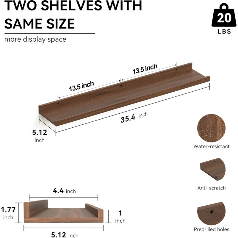 Floating Shelves Wall Mounted Set Of 2, Rustic Wall Shelf With Lip For Bedroom, Living Room, Bathroom, Kitchen, Nursery, Picture Ledge Shelf For Books, Decor, And Display