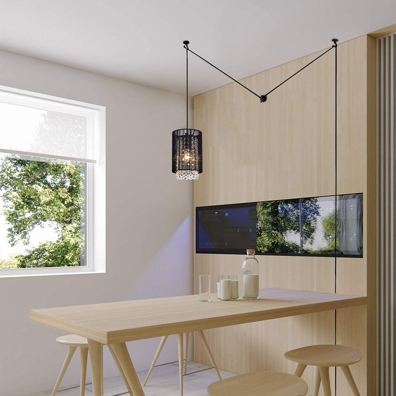 Luminaire suspendu cylindrique à 1 lumière Jemika, Noir