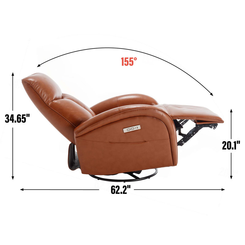 Fauteuil inclinable électrique pivotant et berçant Leatheraire avec support lombaire, degré de pivotement maximal 270 °, mécanisme de mouvement robuste avec ports USB et Type-C