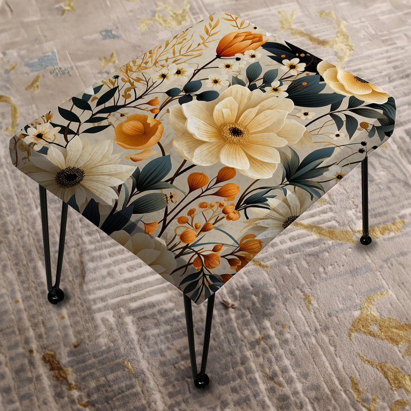 Earthy Tones Poppies Flowers I - Floral Rectangle Ottoman