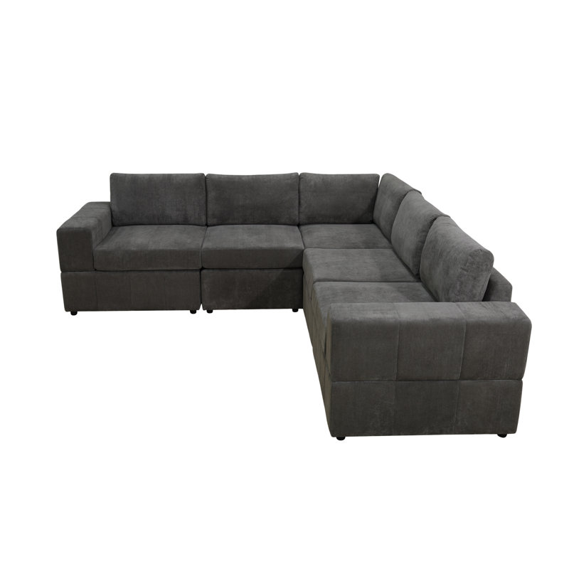 Ensemble de canapé modulaire réversible Premium, Microfibre/microsuède gris, H 36 po x l 101 po x P 101 po