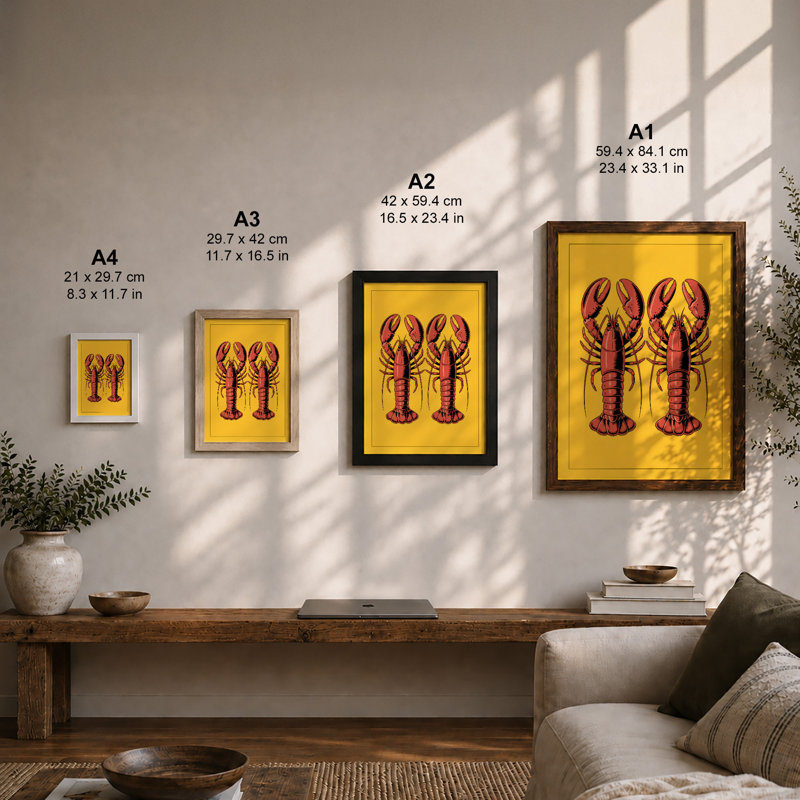 Twin Lobsters Modern - Framed Print, Oak, A3 - 42.0 x 29.7 cm