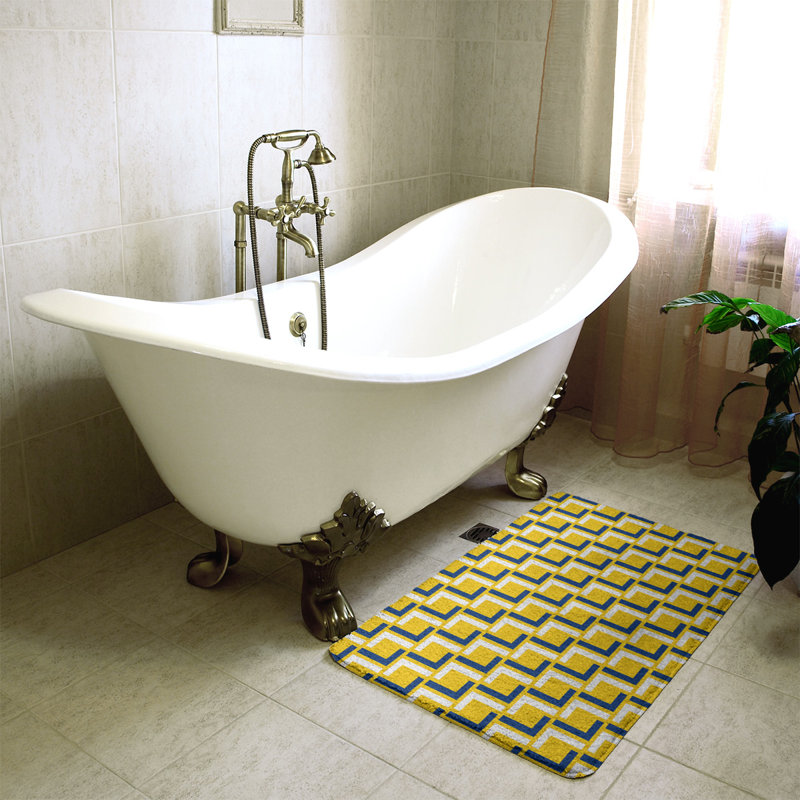Tapis pour salle de bain Baltimore, l 17 po x L 24 po, Or / bleu royal / blanc