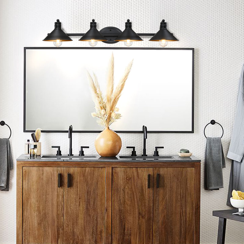 Éclairage pour salle de bain 2 lumières 17,38 po avec fini noir mat et peinture dorée à l'intérieur, 4 lumières