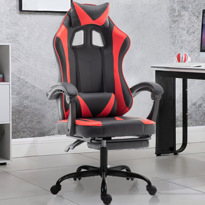 Reclining Ergonomic Faux Leather Swiveling PC & Racing Game Chair with Footrest