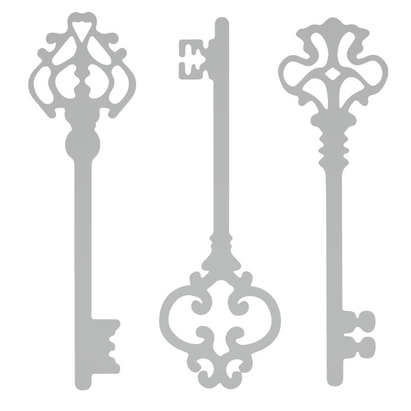 Décalcomanie murale clés squelettes, H 22 po x l 21 po x P 0,01 po, Argent