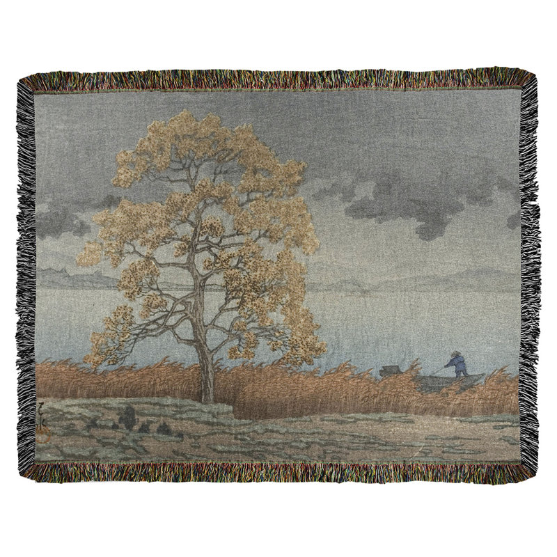 Jeté en coton hasui kawase rain over the shore, Brun