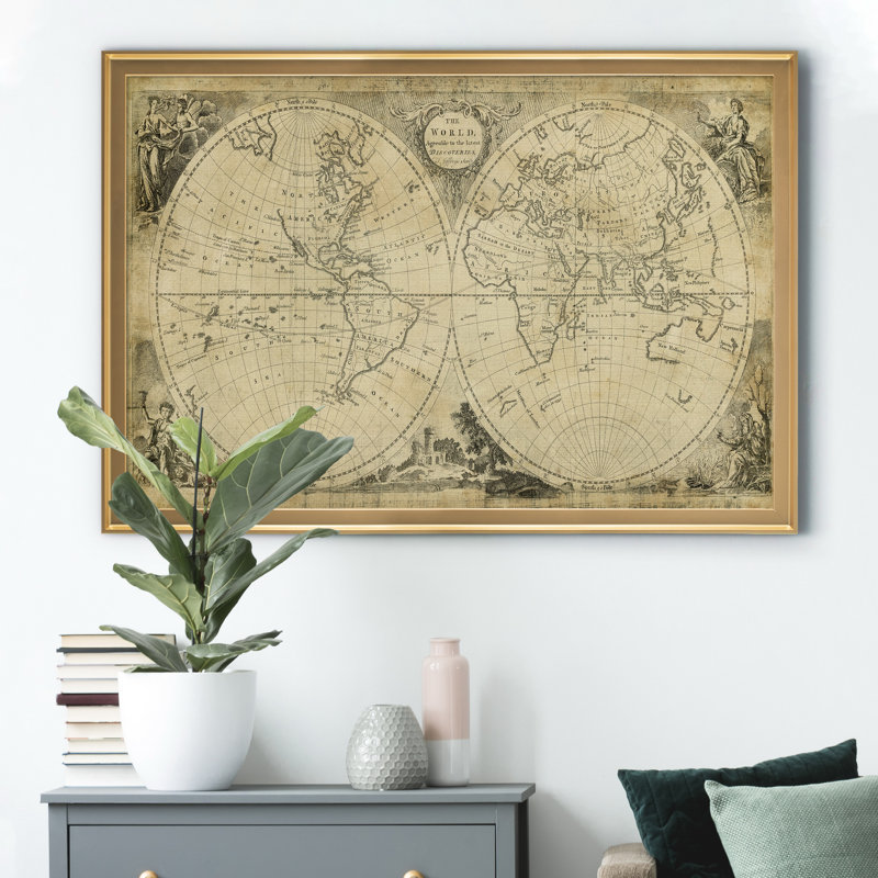 Carte non décorée des découvertes du monde - reproduction de cadre photo, Doré, H 22,5 po x l 30,5 po x P 1,5 po