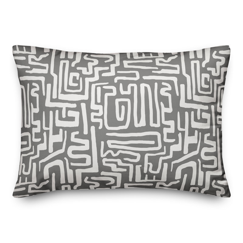 Coussin extérieur bleu marine Wiggly Shapes, H 18 po x l 25 po, Gris