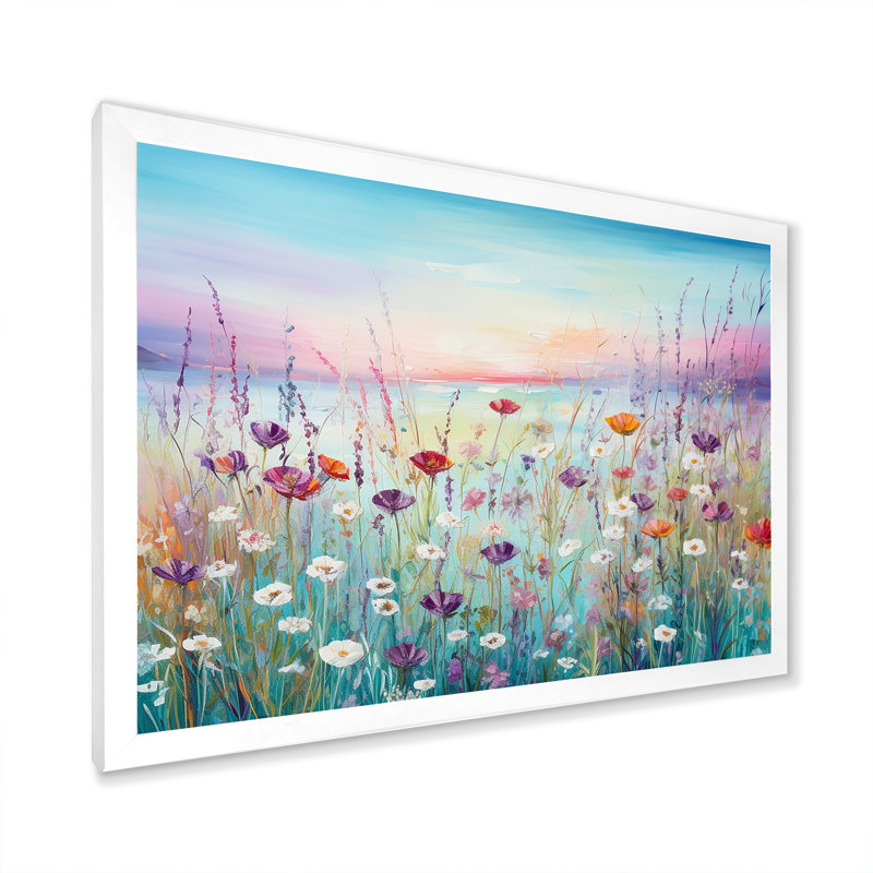 Fleurs sauvages Meadows II sur toile, Cadre simple blanc, H 30 po x l 40 po x P 1,5 po