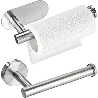 Porte-essuie-tout en acier inoxydable, sous le cabinet, adhésif / vissé, 2 tailles (argent)