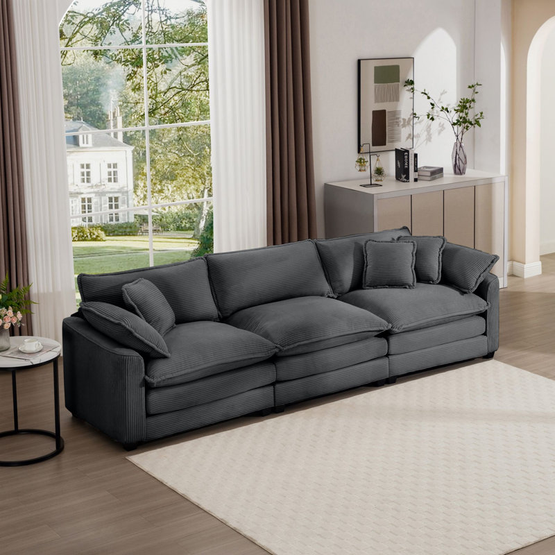 3-Seater Sectional Sofa, Grey Corduroy