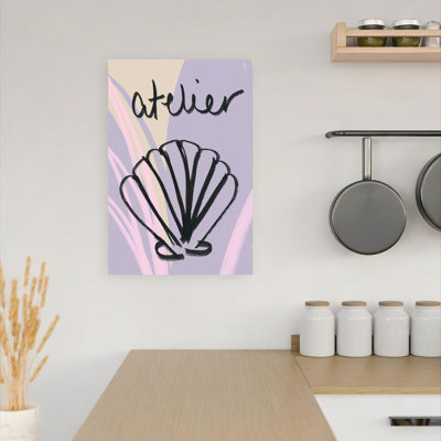Pastel Seashell Drawing Abstract Minimalist Modern Lavender Coastal Wall Art Print by Talitha McQueen - Print