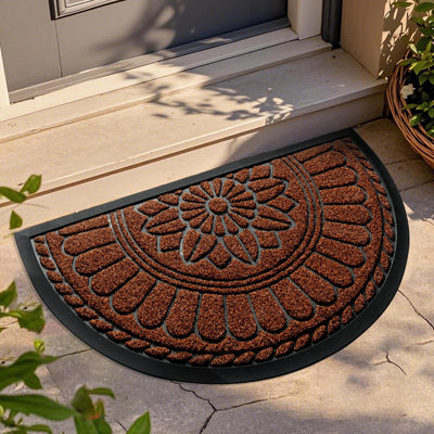 Mibao Front Door Mat Indoor Outdoor Entrance, Semicircular Entrance Mat, Half Round Waterproo Non-Slip Durable Door Mats, Low Profile Heavy Duty Doormat for Garage, Patio, 30" x 18", Grey