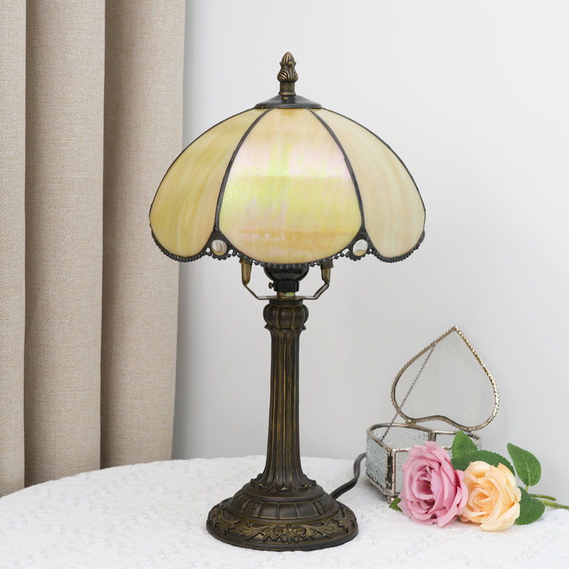14''H Tiffany Style Table Lamp Resin Base And Stained Glass Table Lamp, Beige