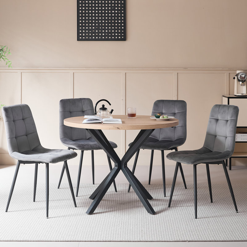 50cm H Velvet Upholstered Metal Side Chair, Grey, 4