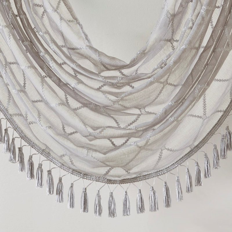 Diamond Sheer Embroidered Waterfall Valance Grey 38X46", Gray