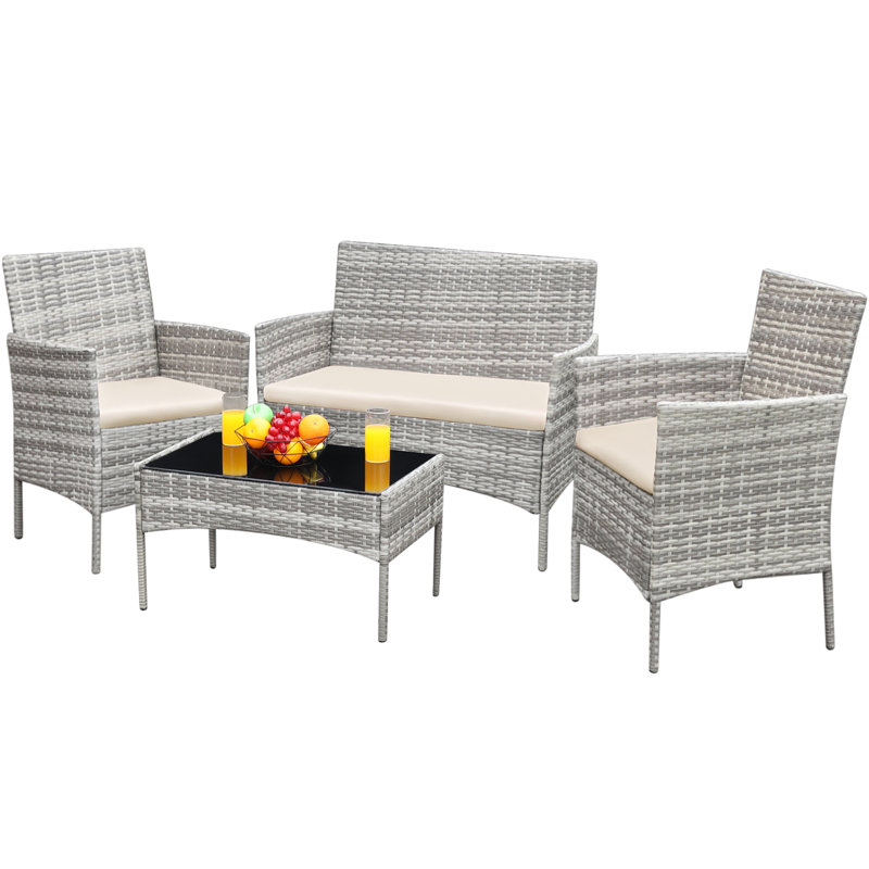 Donn 4 - Person Patio Conversation Set with Cushions, Gray