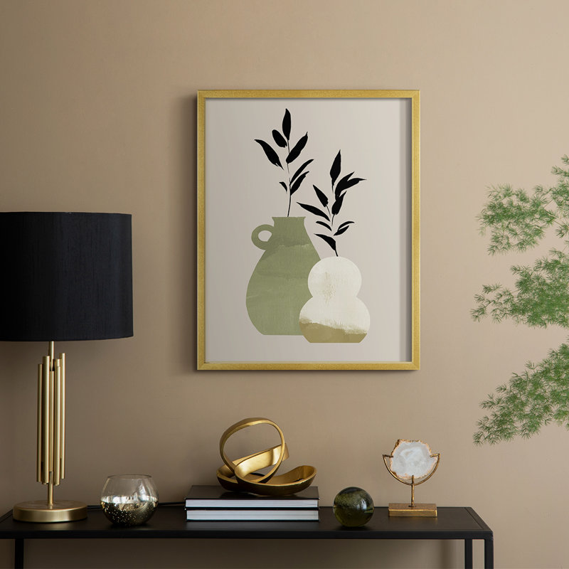 «Simple Bud Vases II», reproduction encadrée - bois massif, H 15 po x l 12 po, Doré