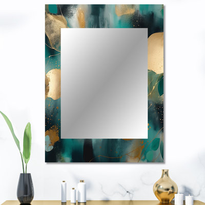 Vert doré marbré méditation IV - grand miroir mural en marbre, miroir décoratif vert, impression d'art en métal