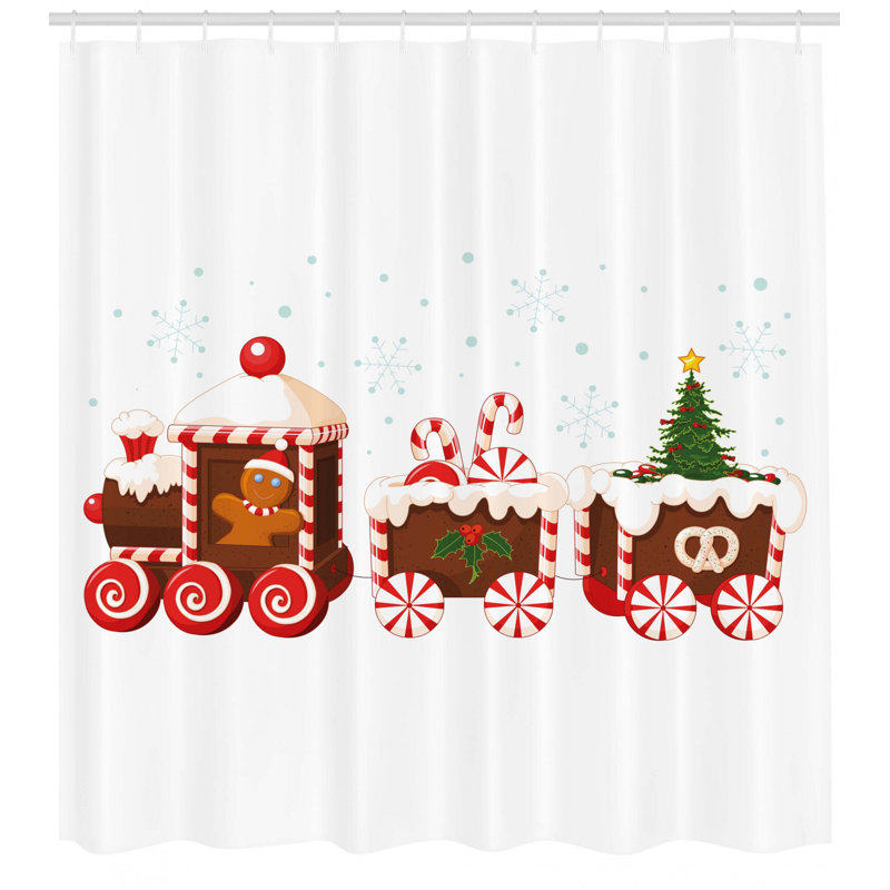 Rideau de douche simple christmas bonbon train, H 69 po x l 105 po