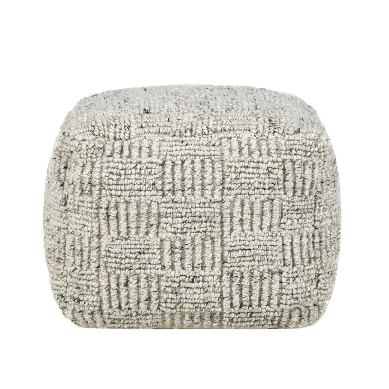 Shades 18" Recycled Fabric Indoor Outdoor Pouf, Gray, Ivory