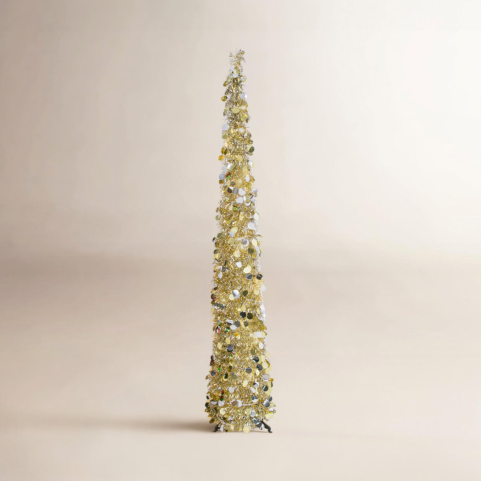 Pre-Lit Tinsel Pop-Up Tabletop Tree, Gold/Silver