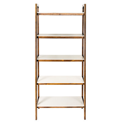 5-Shelf Mid-Century Bookcase With Solid Wood Foundation And Shelf Elegant Details