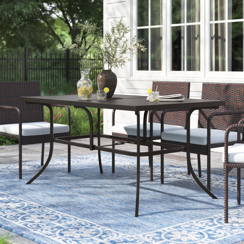 Aivo 60" W Metal Outdoor Dining Table with Umbrella Hole