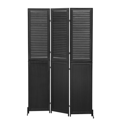 3 Panel Room Divider 6Ft Wood Folding Privacy Screen Black Room Separator Free Standing Wall Dividers