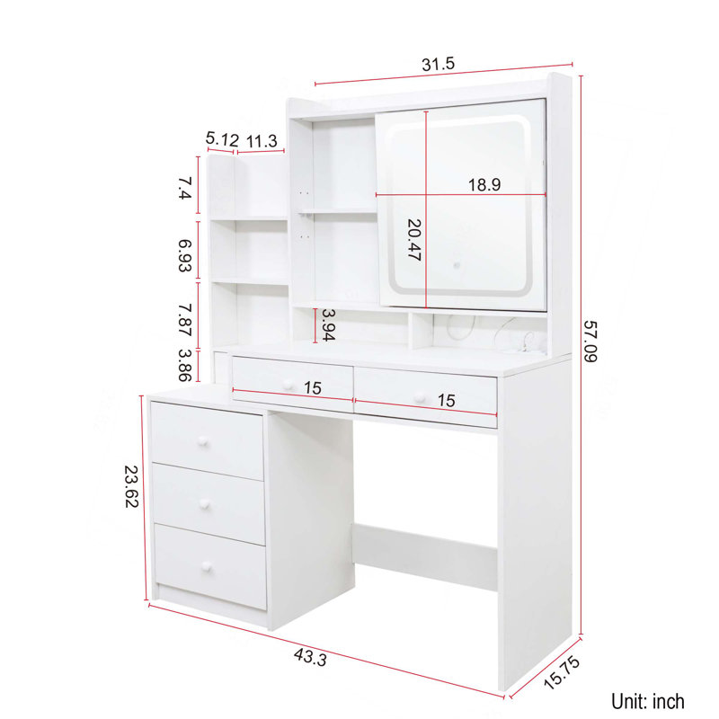 Makeup Vanity Desk With Mirror And Lights,Vanity Table Set With 6 Drawers & Sliding Mirror & Storage Shelves,3 Lighting Modes Brightness Adjustable,Vanity Dressing Table