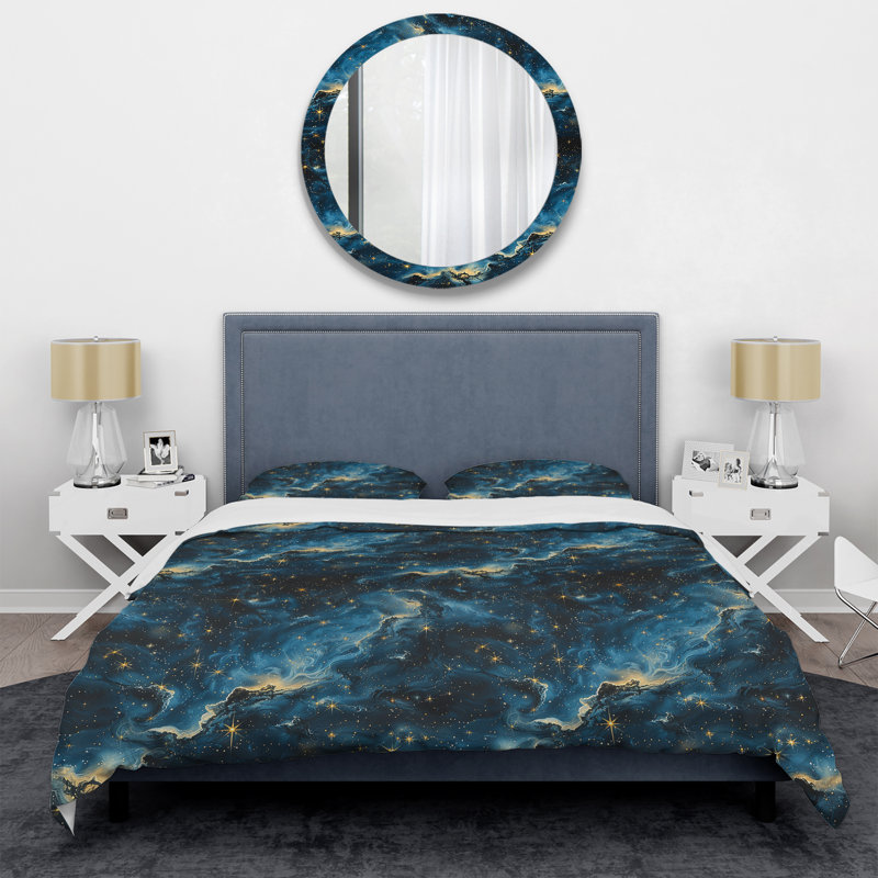 Ensemble de housse de couette en marbre Blue Gold Space III, Housse de couette très grand et 2 très grandes t