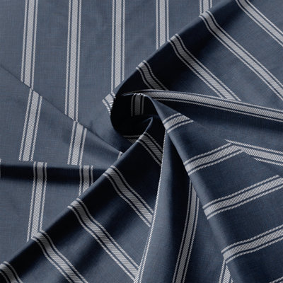 Shay Broad Ticking Stripe Dark Denim Cotton Pinch Pleat Drapery Panel Set of 2
