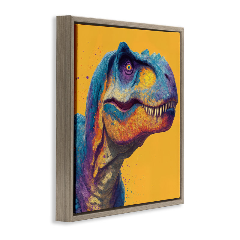 Cadre flottant Vibrant Portrait T-Rex, design par Wumples, H 18 po x l 18 po, Montalcino orme flottant encadré