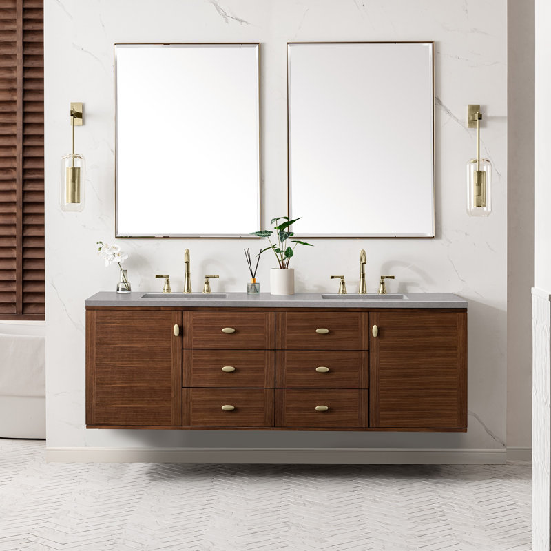 Amberly 60" Double Bathroom Vanity Set, Charcoal Soapstone, 8" Widespread, 72"