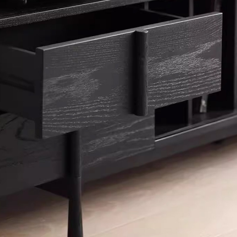 Meuble télé en bois massif au design simple, Noir, noir, noir, noir, 70.86