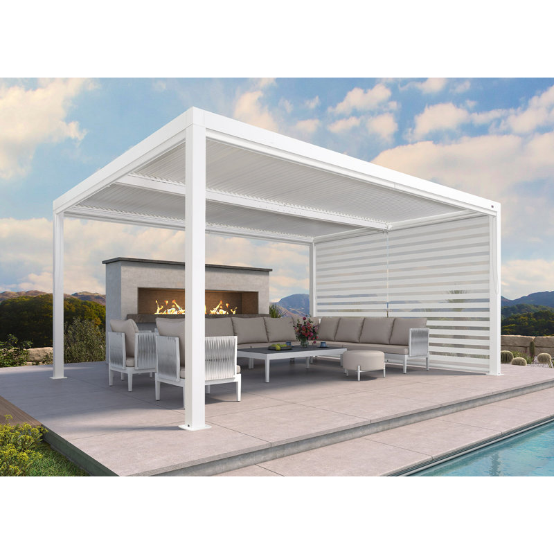 Pergola à persiennes mauve avec abat-jour roulant, 16 pi x 12 pi, Blanc