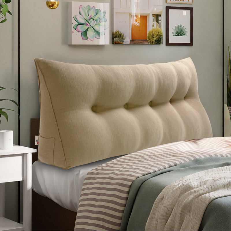 Sit-up Back Comfort Large Triangular Bolster Headboard Reading Wedge Pillow Compression, Full, Ramie Camel
