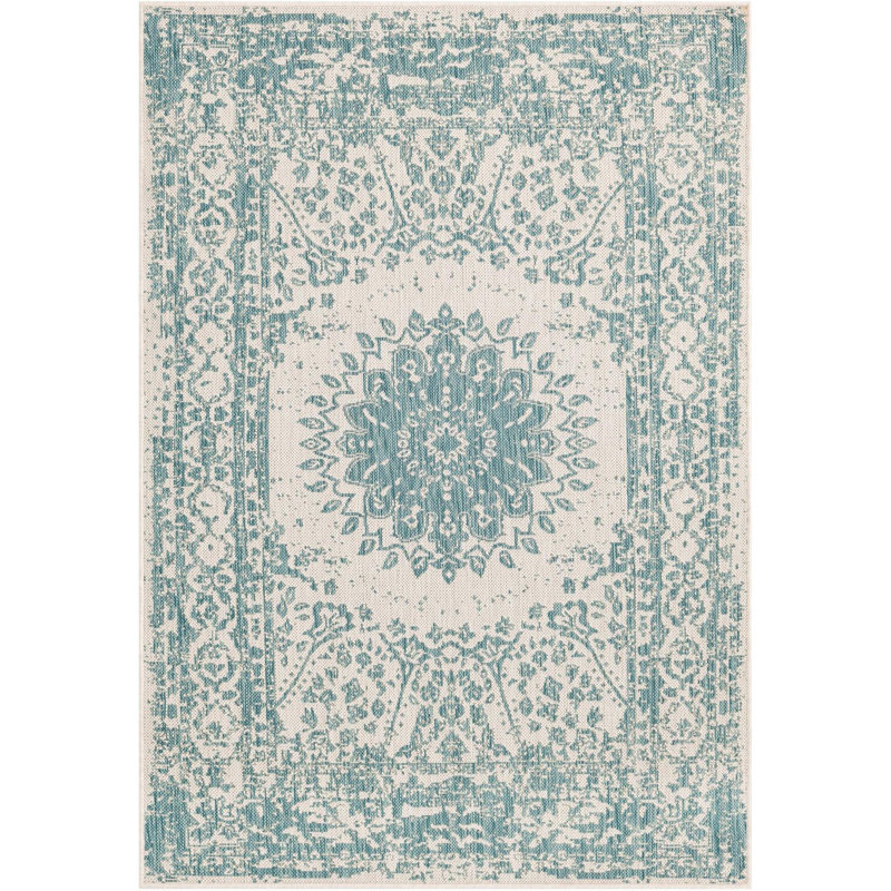 Tapis contemporain Hintz de couleur turquoise, Rectangle 4 pi 1 po x 6 pi 1 po