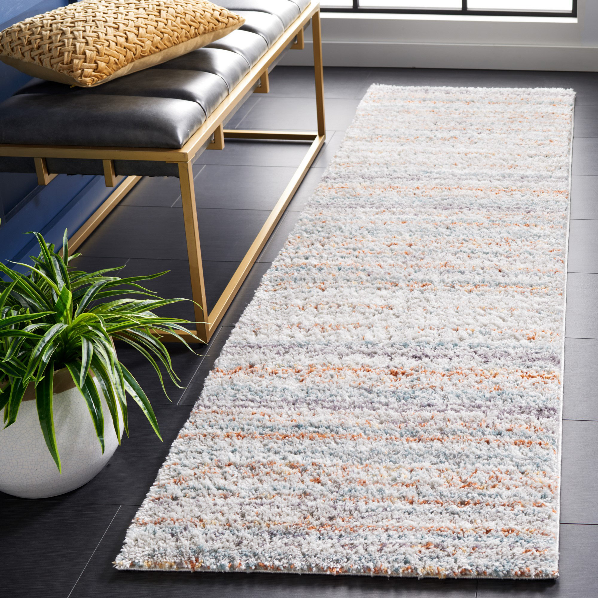 17 Stories Berber Shag Performance Striped Rug | Wayfair