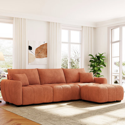 Boucle en forme de L de 110 po, canapé modulaire modulaire, coussin, mobile, mousse à haute densité, structure en métal et en bois, canapé modulaire à 4 places en forme de posture stable, tissu,