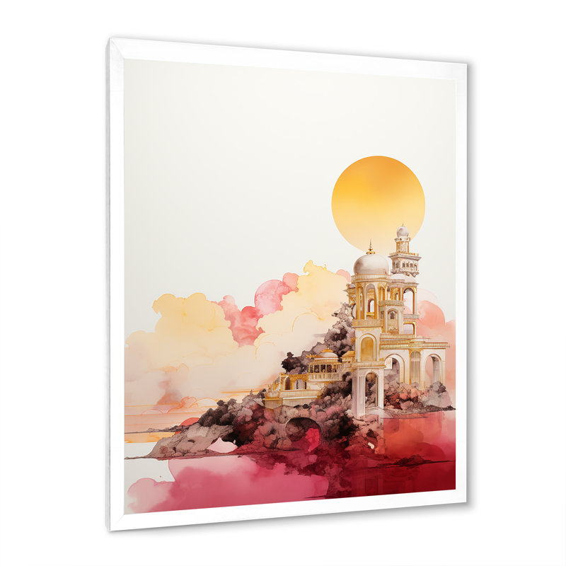 Ancienne ville antique de rêves, rose et or I, impression sur toile, H 40 po x l 30 po x P 1,5 po, Cadre simple blanc