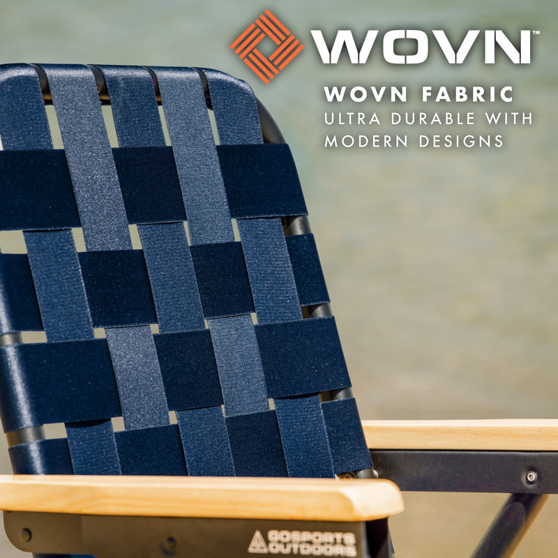 Navy Woven Aluminum Beach and Camping Chair with Hardwood Arms