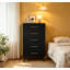 Ensemble de chambre à coucher 3 pièces (2 commodes + 1 lit) Lit plateforme capitonné à oreilles + commode haute à 5 tiroirs