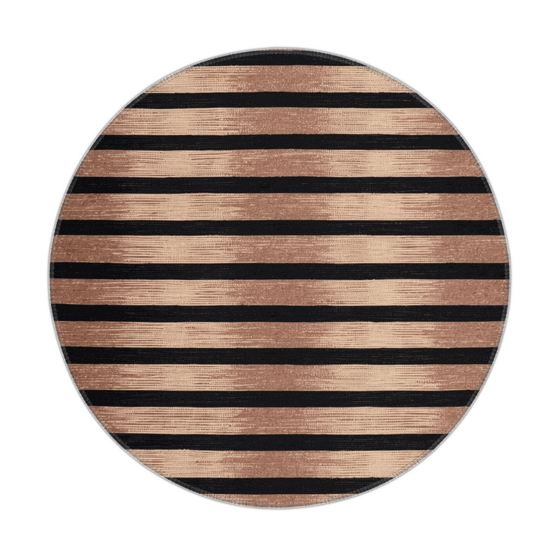 HorizontalStripes Gray Indoor and Outdoor Area Rug, Round 5'