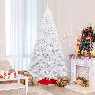 Arbre de Noël artificiel à charnière blanc 9 pi, pin en PVC non éclairé avec 2132 pointes et base