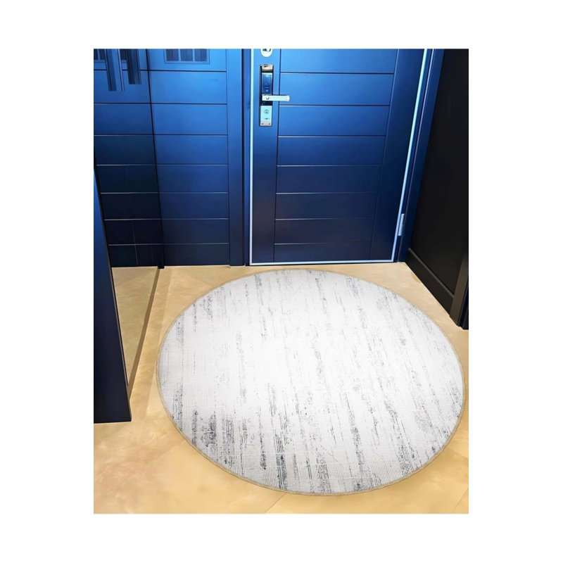 White Gray Woven Base Modern Decorative Carpet, Round 2'8"