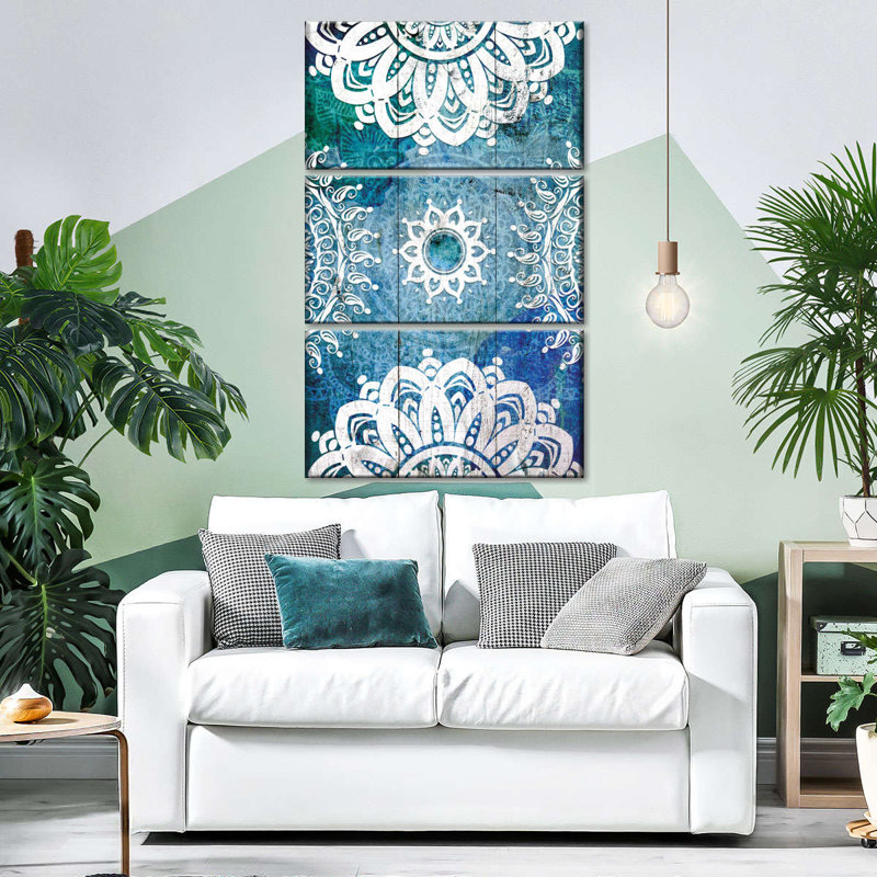 Mandala blanc, ensemble de 3 pièces sur toile, ensemble de 3 impressions sur toile, H 50 po x l 32 po x P 1,25 po