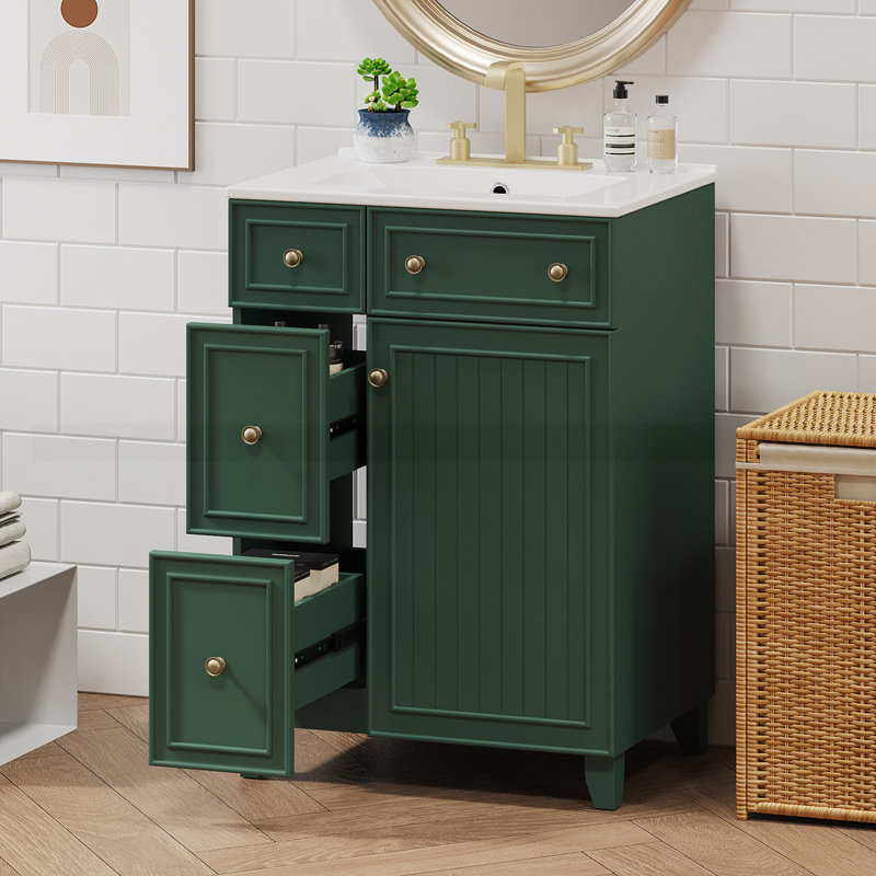 Meuble-lavabo 24 po avec lavabo en céramique, Vert