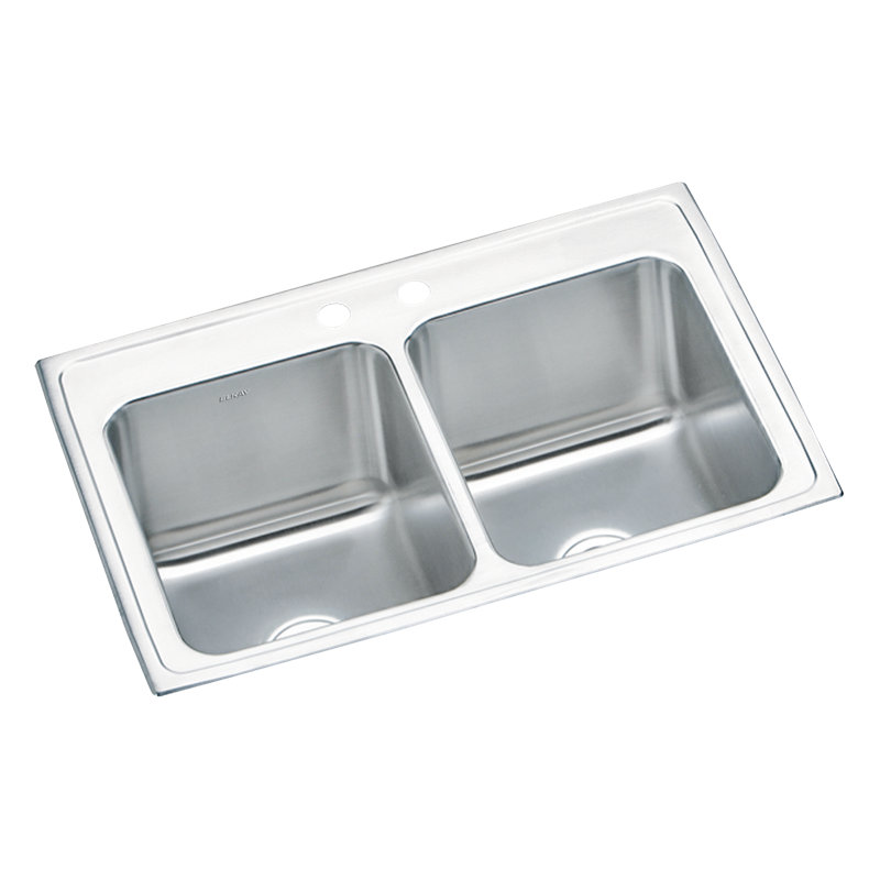 Lustertone 33" L x 22" W Double Basin Drop-In Kitchen Sink, 2 hole